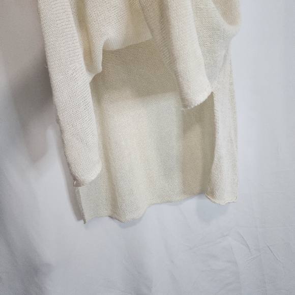Eileen Fisher Cream Short Sleeve Knit / Mesh Linen Top - Picture 7 of 12